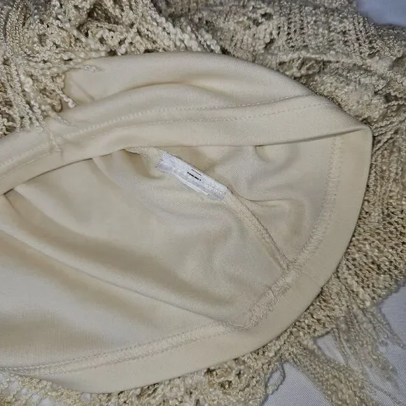 One World Womens Size M Cream Bohemian Crochet Fringe Layered Sweater Beach BOHO - Picture 7 of 11